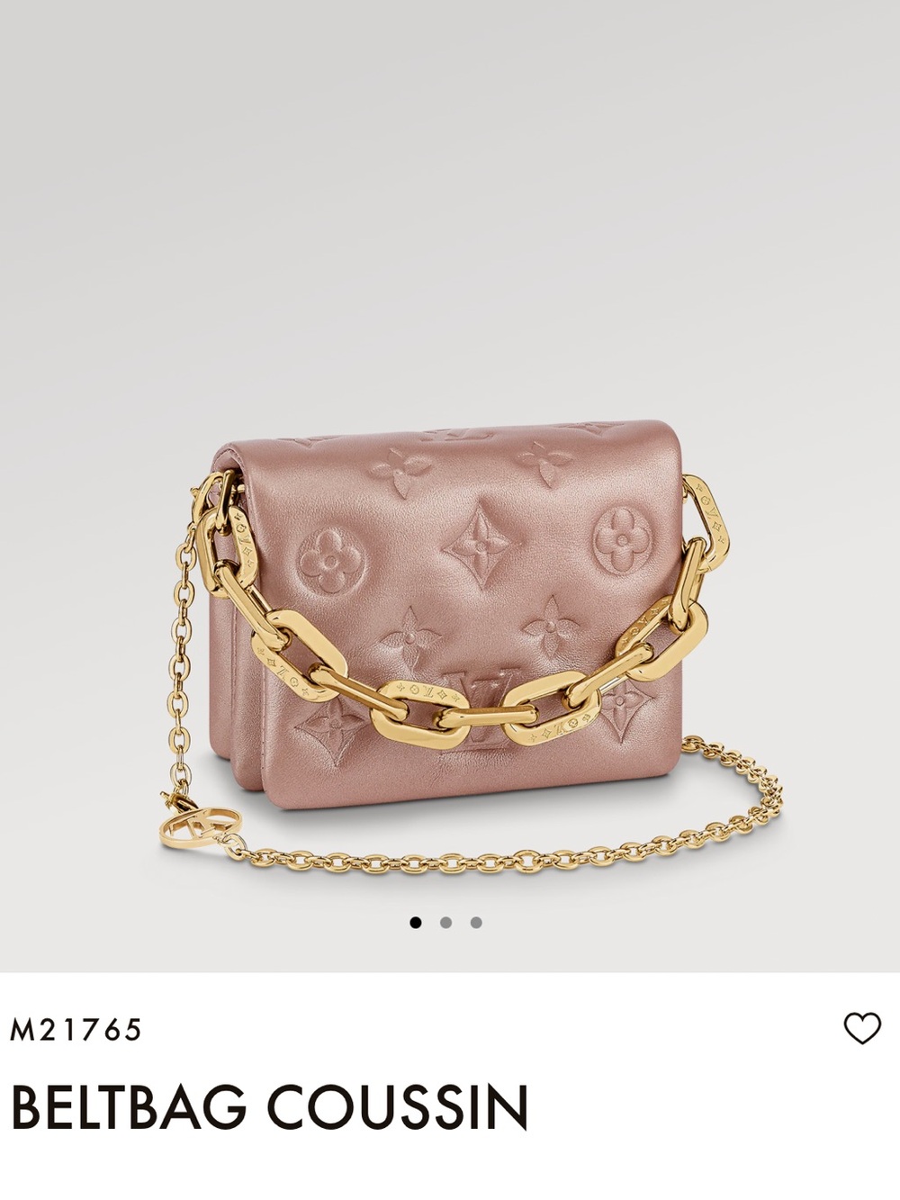 Louis Vuitton Rose Metallic Coussin Beltbag with Gold Chain